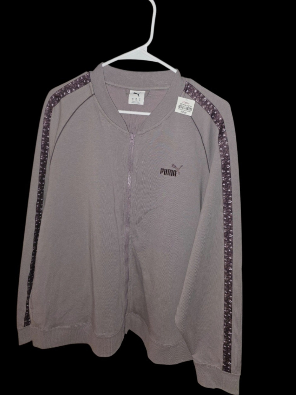 Puma Mauve/Lavender Track Jacket Set with Dark Purple Leopard Print Sleeve Trim